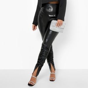 Boohoo PU Ruched Split Pant